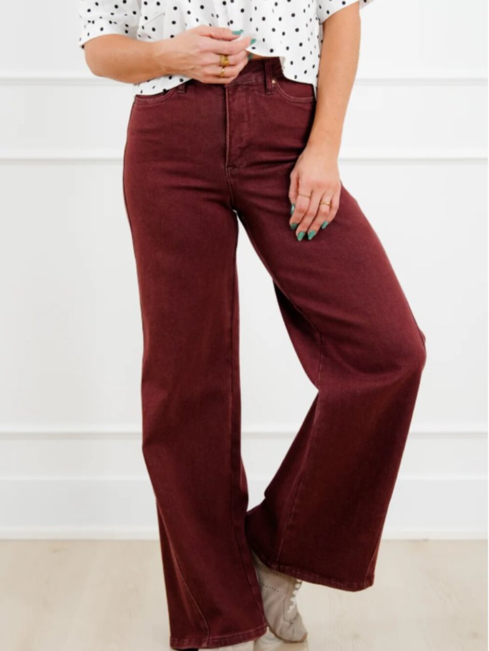 Judy Blue High Rise Burgundy Retro Wide Leg Jeans with Twisted Seams
